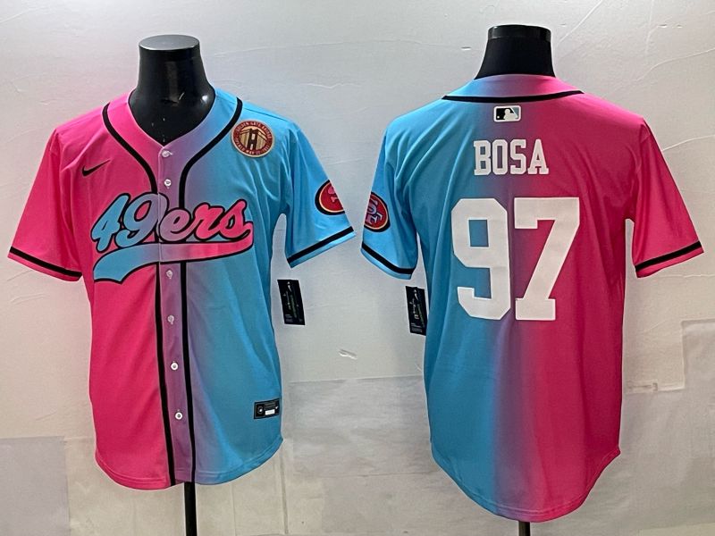 Men 2025 San Francisco 49ers 97 Bosa Pink Blue Nike Limited NFL Jersey 010